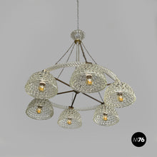 画像をギャラリービューアに読み込む, Glass and brass chandelier, 1930s
