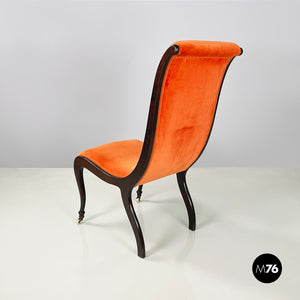 Chair in orange velvet and dark wood, 1950s