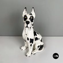 Carica l&#39;immagine nel visualizzatore di Gallery, Black and white ceramic sculpture of Harlequin Great Dane dog, 1980s
