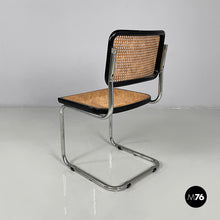 将图片加载到图库查看器，Chair in black wood, straw and steel, 1960s
