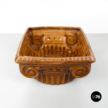 Load image into Gallery viewer, Ionic capital centerpiece in brown ceramic, 1980s
