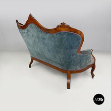 将图片加载到图库查看器，Sofa in light blue velvet and wood, 1930s
