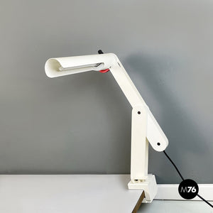 Adjustable white metal table lamp with clamp, 1980s