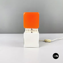 Carica l&#39;immagine nel visualizzatore di Gallery, Table lamp in orange and opaline glass with white metal, 1970s
