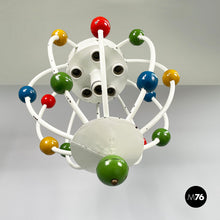 Load image into Gallery viewer, White iron chandelier with colored spheres, 1940s
