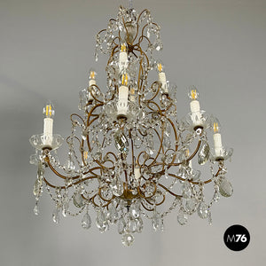 Glass drop chandelier with brass structure, 1900-1950s