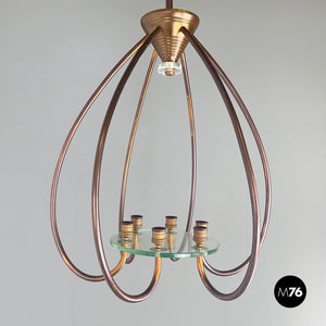 Chandelier in copper and glass, 1940s