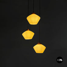 将图片加载到图库查看器，Three-light chandelier in glass and black metal, 1950s
