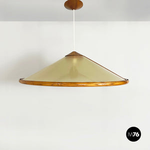 Conical chandelier in green fiberglass and wood, 1980s
