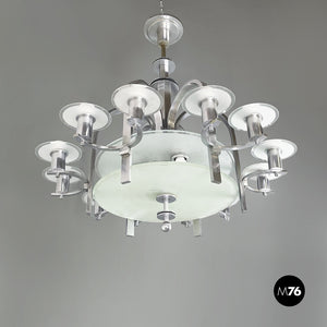 Chandelier with twelve lights in metal and glass, 1920s