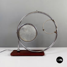Load image into Gallery viewer, Table lamp with crafted glass, metal and wood, 1980s
