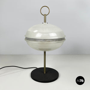 Table lamp in molded glass, brass and black metal, 1960s