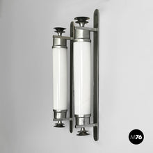 Load image into Gallery viewer, Wall lamps in opaline glass and metal, 1930s
