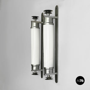 Wall lamps in opaline glass and metal, 1930s