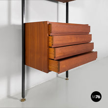 将图片加载到图库查看器，Bookcase in wood, black metal and brass, 1960s
