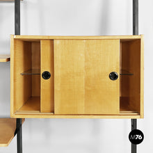 Load image into Gallery viewer, Modular bookcase in wood and black metal, 1960s
