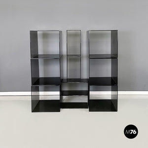 Modular bookcase or display in smoked plexiglass, 1990s