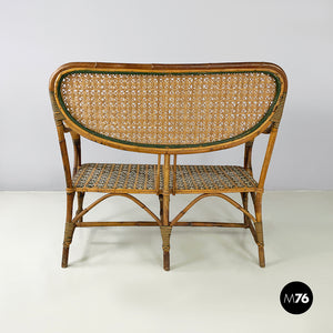 Two-seater outdoor bench in rattan, early 1900s