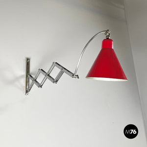 Pantograph wall lamp in red metal, 1960s