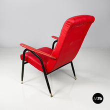 Load image into Gallery viewer, Armchair in red sky and black metal, 1960s
