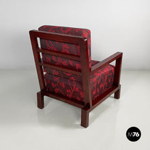 画像をギャラリービューアに読み込む, Armchair in wood and red fabric, 1930s
