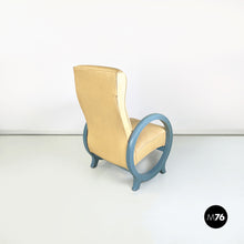 Load image into Gallery viewer, Armchair in beige leather and light blue wood, 1980s
