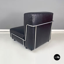 Load image into Gallery viewer, Armchair in black leather and metal, 1980s
