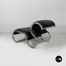 Carica l'immagine nel visualizzatore di Gallery, Black faux leather and steel armchair, 1980s
