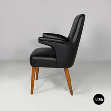 Load image into Gallery viewer, Armchairs in black leather and wood, 1960s
