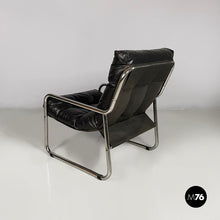 Charger l'image dans la galerie, Armchairs in metal and black faux leather, 1970s
