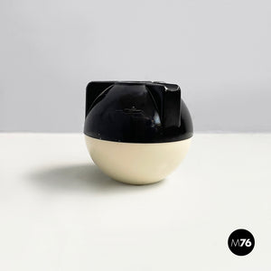 Spherical table ashtray in black and white plastic, 1980s