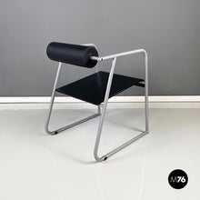 Load image into Gallery viewer, Chair in gray metal, black rubber and wood, 1980s
