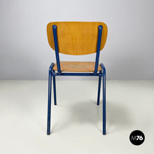 将图片加载到图库查看器，Chair in wood and blue metal, 1970s
