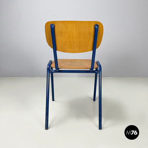 Chair in wood and blue metal, 1970s