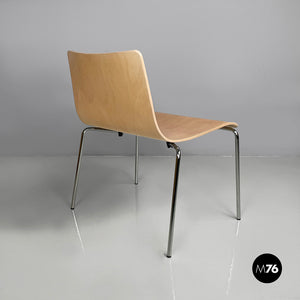 Chair in light wood and metal, 1980s