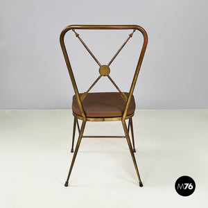 Chair in brass and brown fabric, 1950s