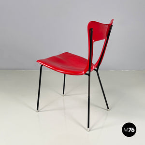 Chair in red plastic and black metal, 1960s