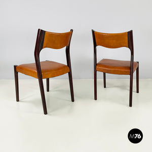 Chair in brown leather and dark wood, 1960s