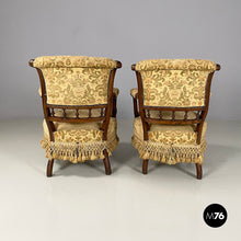 将图片加载到图库查看器，Armchairs in wood and yellow fabric, end of 1800s
