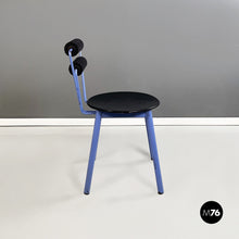 将图片加载到图库查看器，Chairs in blue metal, black wood and black rubber, 1980s
