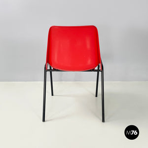 Stackable chairs in red plastic and black metal, 2000