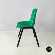 Load image into Gallery viewer, Stackable chairs in green plastic and black metal, 2000s
