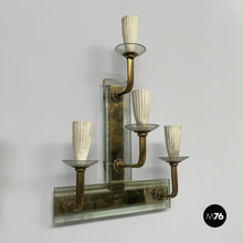 Carica l'immagine nel visualizzatore di Gallery, Glass and brass wall light, 1930s
