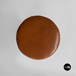 Stool in wood and brown leather, 1930s
