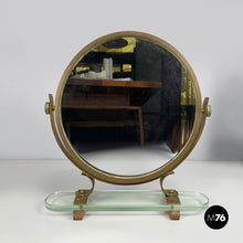 画像をギャラリービューアに読み込む, Adjustable table mirror in brass, glass and wood, 1950s
