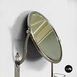 Wall mirror with shelf in glass and metal, 1930s