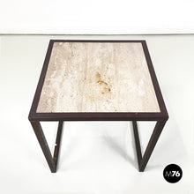 Load image into Gallery viewer, Square coffee table in travertine and metal, 1970s

