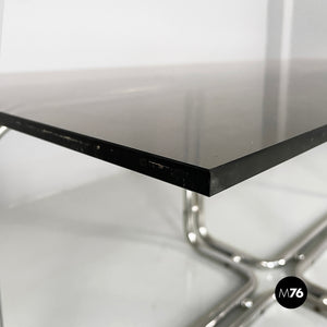 Dining table in smoked glass and steel, 1970s