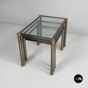 Coffe tables in metal and glass, 1980s