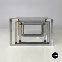 画像をギャラリービューアに読み込む, Coffee tables in smoked glass and metal, 1980s
